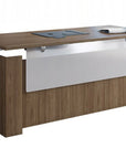 Executive Laminate 30"x72" Height Adjustable Desk in Walnut Laminate with Silver base. Includes acrylic privacy panel - Kansas City Office Furniture