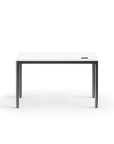 Humanscale eFloat Quattro Cable Manager | Under-Desk Leather Cable Basket, For 46"W Tops (32.8"L x 4.2"D x 4.2"W)(48), Black, Salzburg Leather Concrete, back view. Kansas City Office Design.