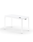 Humanscale eFloat Quattro Cable Manager | Under-Desk Leather Cable Basket, For 46"W Tops (32.8"L x 4.2"D x 4.2"W)(48), White, Salzburg Leather Cloud, front view. Kansas City Office Design.