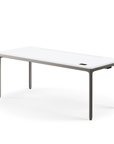 Humanscale eFloat Quattro Cable Manager | Under-Desk Leather Cable Basket, For 70"W Tops (56.8"L x 4.2"D x 4.2"W)(72), Gray, Salzburg Leather Concrete, front view. Kansas City Office Design.