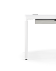 Humanscale eFloat Quattro Cable Manager | Under-Desk Leather Cable Basket, For 70"W Tops (56.8"L x 4.2"D x 4.2"W)(72), White, Salzburg Leather Cloud, side view. Kansas City Office Design.