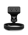 Front view of the black dual outlet SitOnIt EON power. Clamp mounted. Kansas City Office Design.