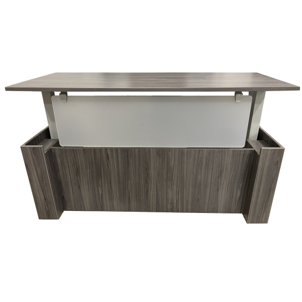 Executive Laminate 30"x72" Height Adjustable Desk in New Gray Laminate with Silver base. Includes acrylic privacy panel - Kansas City Office Furniture