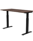 Front view of the SitonIt Switchback Height Adjustable Sit-to-Stand Desk. It has a Black base with a 27"D x 54"W walnut top - Kansas City Office Furniture
