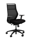 Front view of the SitOnIt Hexy ergonomic highback task chair in black frame and black fabric. Kansas City Office Design