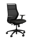 Front view of the SitOnIt Hexy ergonomic highback task chair in black frame and black vinyl fabric. Kansas City Office Design