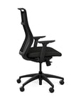 Side view of the SitOnIt Hexy ergonomic highback task chair in black frame and black vinyl fabric. Kansas City Office Design