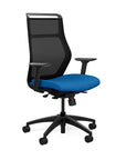 Front view of the SitOnIt Hexy ergonomic highback task chair in black frame and blue fabric. Kansas City Office Design