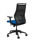 Back view of the SitOnIt Hexy ergonomic highback task chair in black frame and blue fabric. Kansas City Office Design