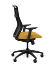 Side view of the SitOnIt Hexy ergonomic highback task chair in black frame and gold fabric. Kansas City Office Design
