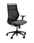 Front view of the SitOnIt Hexy ergonomic highback task chair in black frame and gray fabric. Kansas City Office Design