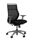 Front view of the SitOnIt Hexy ergonomic highback task chair in gray frame and black fabric. Kansas City Office Design