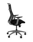 Side view of the SitOnIt Hexy ergonomic highback task chair in gray frame and black fabric. Kansas City Office Design