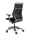 Back view of the SitOnIt Hexy ergonomic highback task chair in gray frame and black fabric. Kansas City Office Design