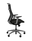 Side view of the SitOnIt Hexy ergonomic highback task chair in gray frame and black vinyl fabric. Kansas City Office Design