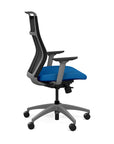 Side view of the SitOnIt Hexy ergonomic highback task chair in gray frame and blue fabric. Kansas City Office Design