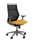Front view of the SitOnIt Hexy ergonomic highback task chair in gray frame and gold fabric. Kansas City Office Design