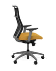 Side view of the SitOnIt Hexy ergonomic highback task chair in gray frame and gold fabric. Kansas City Office Design