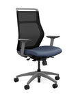 Front view of the SitOnIt Hexy ergonomic highback task chair in gray frame and sapphire vinyl fabric. Kansas City Office Design