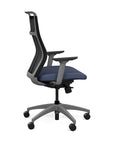 Side view of the SitOnIt Hexy ergonomic highback task chair in gray frame and sapphire vinyl fabric. Kansas City Office Design