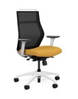 Front view of the SitOnIt Hexy ergonomic highback task chair in white frame and gold fabric. Kansas City Office Design