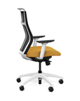 Side view of the SitOnIt Hexy ergonomic highback task chair in white frame and gold fabric. Kansas City Office Design