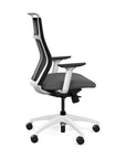 Side view of the SitOnIt Hexy ergonomic highback task chair in white frame and gray fabric. Kansas City Office Design