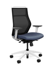Front view of the SitOnIt Hexy ergonomic highback task chair in white frame and sapphire vinyl fabric. Kansas City Office Design