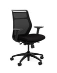 Front view of the SitOnIt Hexy ergonomic midback task chair in black frame and black fabric. Kansas City Office Design