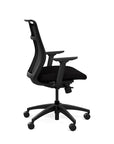 Side view of the SitOnIt Hexy ergonomic midback task chair in black frame and black fabric. Kansas City Office Design