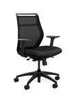 Front view of the SitOnIt Hexy ergonomic midback task chair in black frame and black vinyl fabric. Kansas City Office Design