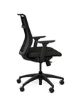 Side view of the SitOnIt Hexy ergonomic midback task chair in black frame and black vinyl fabric. Kansas City Office Design
