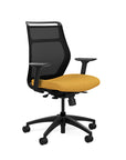 Front view of the SitOnIt Hexy ergonomic midback task chair in black frame and gold fabric. Kansas City Office Design