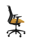 Side view of the SitOnIt Hexy ergonomic midback task chair in black frame and blue fabric. Kansas City Office Design