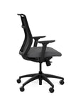 Side view of the SitOnIt Hexy ergonomic midback task chair in black frame and gray fabric. Kansas City Office Design