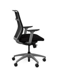 Side view of the SitOnIt Hexy ergonomic midback task chair in gray frame and black fabric. Kansas City Office Design