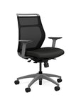 Front view of the SitOnIt Hexy ergonomic midback task chair in gray frame and black vinyl fabric. Kansas City Office Design