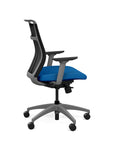 Side view of the SitOnIt Hexy ergonomic midback task chair in gray frame and blue fabric. Kansas City Office Design