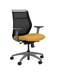 Front view of the SitOnIt Hexy ergonomic midback task chair in gray frame and gold fabric. Kansas City Office Design