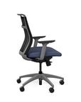 Side view of the SitOnIt Hexy ergonomic midback task chair in gray frame and sapphire vinyl fabric. Kansas City Office Design