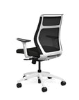 Back view of the SitOnIt Hexy ergonomic midback task chair in white frame and black vinyl fabric. Kansas City Office Design
