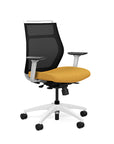 Front view of the SitOnIt Hexy ergonomic midback task chair in white frame and gold fabric. Kansas City Office Design