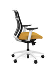 Side view of the SitOnIt Hexy ergonomic midback task chair in white frame and gold fabric. Kansas City Office Design