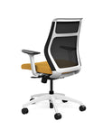 Back view of the SitOnIt Hexy ergonomic midback task chair in white frame and gold fabric. Kansas City Office Design