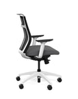 Side view of the SitOnIt Hexy ergonomic midback task chair in white frame and gray fabric. Kansas City Office Design