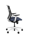 Side view of the SitOnIt Hexy ergonomic midback task chair in white frame and sapphire vinyl fabric. Kansas City Office Design