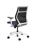 Back view of the SitOnIt Hexy ergonomic midback task chair in white frame and sapphire vinyl fabric. Kansas City Office Design