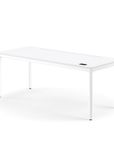 Side view of the Humanscale eFloat Quattro height adjustable 29"x70" desk with white base and white top. Kansas City Office Design.