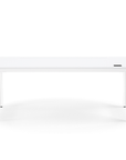 Front view of the Humanscale eFloat Quattro height adjustable 29"x70" desk with white base and white top. Kansas City Office Design.