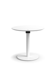 Humanscale Float Gather 30" Round Table in white Base with white laminate Top in sitting position. Kansas City Office Design.
